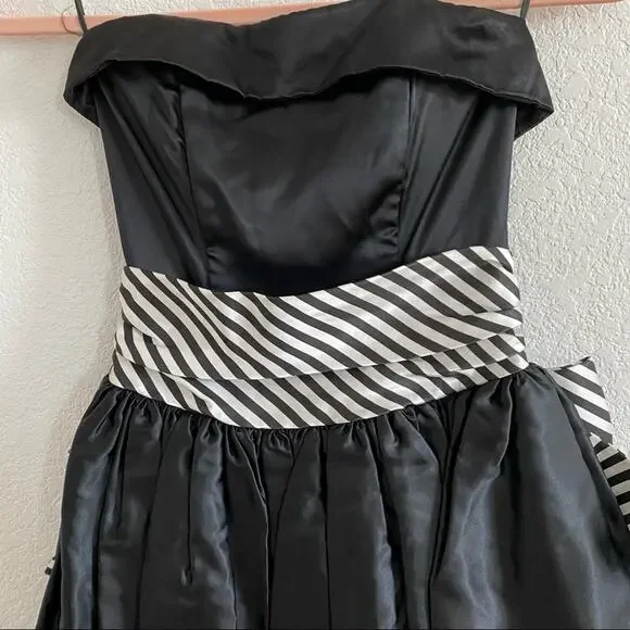 Vintage 1980s Gunne Sax formal prom dress strapless black white bow 3 - Picture 10 of 11